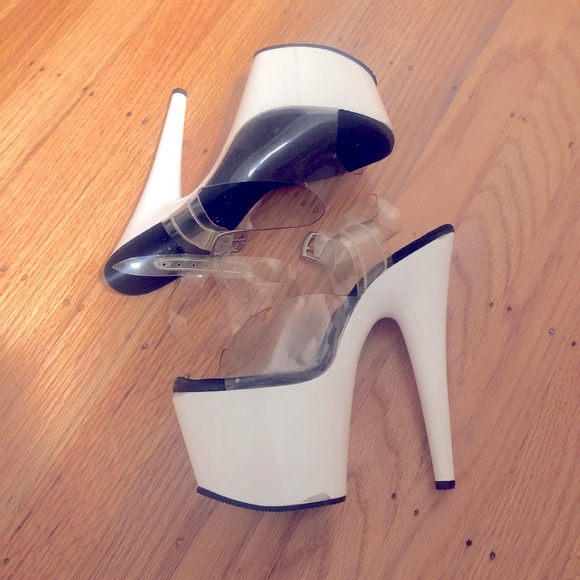 Pleaser Shoes - Pleasers 6inch White w/Clear Straps Platform Heels